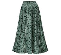 Basoteeuo Womens Skirt Leopard Print Midi Long Shirring Pleated Skirts High Waisted A Line Skirts, A-leopard Green, XS