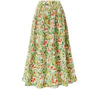 Basoteeuo Womens Skirt Leopard Print Midi Long Shirring Pleated Skirts High Waisted A Line Skirts, A-floral-bz01, M