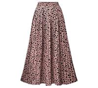 Basoteeuo Womens Skirt Leopard Print Midi Long Shirring Pleated Skirts High Waisted A Line Skirts, A-Leopard Pink, L