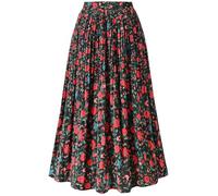 Basoteeuo Womens Skirt Leopard Print Midi Long Shirring Pleated Skirts High Waisted A Line Skirts, A-floral-bz06, L