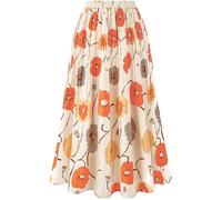 Basoteeuo Womens Skirt Leopard Print Midi Long Shirring Pleated Skirts High Waisted A Line Skirts, A-floral-bz03, XXL