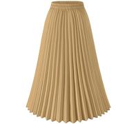 Basoteeuo Womens Skirt Leopard Print Midi Long Shirring Pleated Skirts High Waisted A Line Skirts, Khaki, M