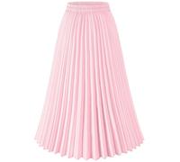 Basoteeuo Womens Skirt Leopard Print Midi Long Shirring Pleated Skirts High Waisted A Line Skirts, Light Pink, L