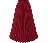 Basoteeuo Womens Skirt Leopard Print Midi Long Shirring Pleated Skirts High Waisted A Line Skirts, Wine Red, L