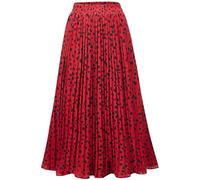 Basoteeuo Womens Skirt Leopard Print Midi Long Shirring Skirts High Waisted A Line Skirts, A-Leopard Red, L