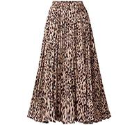 Basoteeuo Womens Skirt Leopard Print Midi Long Shirring Skirts High Waisted A Line Skirts, Yellow, L
