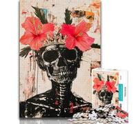 Basquiat-style Flowers And Skulls JigsawPuzzle 1000 Pieces for Adults,Challenging To Complete But Fun And Humorous with Matching Poster And Trivia Sheet 38x26cm