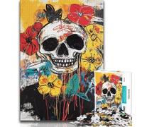 Basquiat-style Flowers And Skulls JigsawPuzzle 1000 Pieces for Teenagers,Educational Games Home Decoration Deal As Gifts for The Whole Family 50x75cm