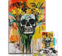 Basquiat-style Flowers And Skulls Puzzles for Teenagers Teens 1000pc Puzzle,Pattern Assembly Fun at Home Activities,Birthday Present,Travel Gifts 38x26cm