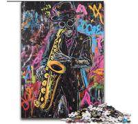 Basquiat-style Saxophone Player 1000 Pieces Jigsaw Puzzles for Adults And Teens, Staycation Kill Time Every Piece Is Unique - Challenging Family Fun Game (50x75cm)