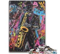 Basquiat-style Saxophone Player Jigsaws 1000 Pieces for Adults,Challenging To Complete But Fun And Humorous Unique Home Decor And Gifts (38x52cm)