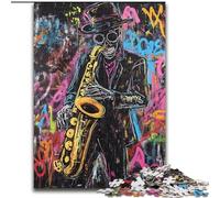 Basquiat-style Saxophone Player Puzzles for Adults And Teenagers, Staycation Kill Time Every Piece Is Unique - Challenging Family Fun Game (26x38cm)