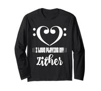 Bass Clef Musical Heart I Love Playing My Zither Musician Long Sleeve T-Shirt