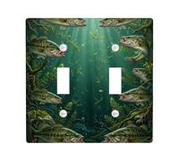 Bass Double Light Switch Cover Plate, Nature Underwater Water Plants Summer Green Plastic Standard Size Toggle Light Switch Cover for Living Room Bedroom Home Office Decor