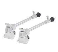 Bass Drum Spurs, 2-Piece Adjustable Metal Support Leg Set, Silver Finish | Two-layer electroplated surface; listed dimensions 26 x 8 x 5 cm with a stated manual measurement allowance of 1-2 cm.