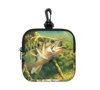 Bass Fish Fishing Printed, Square Zipper Storage Bag, Neoprene Coin Purse, Small Wallets, Change Pouch, Change Purse