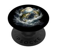 Bass Fish Howling Under The Moon Vintage Angler Fisherman PopSockets Adhesive PopGrip