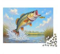 Bass Fish Jumping Puzzles 1000 Pieces Challenge Game for Adults, Impossible Jigsaw Puzzle 1000 Piece Educational Game Home Decoration 70x50cm/1000pcs