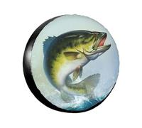 Bass Fish Jumping Spare Tire Cover Fisher Tire Wheel Covers Waterproof Dust-Proof Wheel Tire Protector Weatherproof Tyre Covers Universal Fit for RV SUV Travel Trailer Truck Off-Road Vehicle 17 Inch