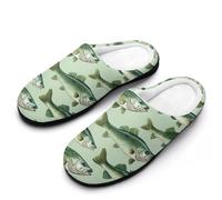 Bass Fish Men's House Slippers Memory Foam Washable Cotton Slip on Home Shoes