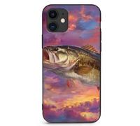 Bass Fish Sunset Printed Phone Case Slim Cute Cellphone Protective Cover Unisex Compatible with iPhone 11/11 Pro/11 Pro Max