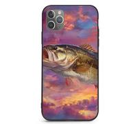 Bass Fish Sunset Printed Phone Case Slim Cute Cellphone Protective Cover Unisex Compatible with iPhone 11/11 Pro/11 Pro Max