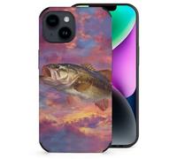 Bass Fish Sunset Printed Phone Case Slim Cute Microfiber Cellphone Protective Cover Unisex Compatible with iPhone 14/14 Plus/14 Pro/14 Pro Max