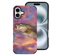 Bass Fish Sunset Printed Phone Case Slim Cute Microfiber Cellphone Protective Cover Unisex Compatible with iPhone 16/16 Plus/16 Pro/16 Pro Max