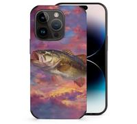 Bass Fish Sunset Printed Phone Case Slim Cute Microfiber Cellphone Protective Cover Unisex Compatible with iPhone 14/14 Plus/14 Pro/14 Pro Max