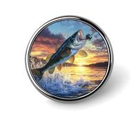 Bass Fish Sunset Unisex Novelty Brooches & Pins Round Metal Lapel Badge for Clothing Shawl Hat