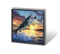 Bass Fish Sunset Unisex Novelty Brooches & Pins Square Metal Lapel Badge for Clothing Shawl Hat