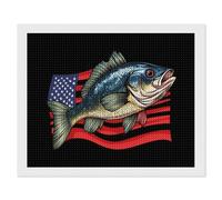 Bass Fish U.S.A. Flag Funny Diamond Art Kits for Adults Round Full Drill Picture Home Wall Decor
