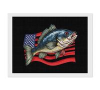 Bass Fish U.S.A. Flag Funny Diamond Art Kits for Adults Round Full Drill Picture Home Wall Decor