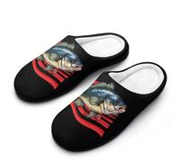 Bass Fish U.S.A. Flag Men's House Slippers Memory Foam Washable Cotton Slip on Home Shoes