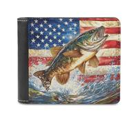 Bass Fish U.S. Flag Casual Leather Wallet for Men Classic Lightweight Credit Card Coin Purse