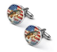 Bass Fish U.S. Flag Printed Cufflinks for Men Tuxedo Shirt Cuff Links Wedding Accessories Business Gift 2.0cm
