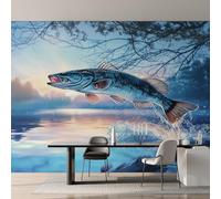 Bass Fish Wallpaper for Living Room, Wildlife Fishing Wall Mural for Bedroom 200x140 cm, Non-Woven Photo Wallpaper, Home Decor D&O92