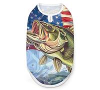 Bass Fishing American Flag Dog Shirts Sleeveless T-Shirt Pet Tank Top Soft Summer Vests Clothes for Dogs And Cat 2XL