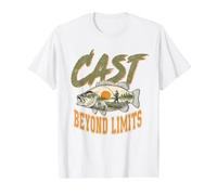 Bass Fishing Cast Beyond Limits Vintage Angler Lake Retro Value Graphic T-Shirt, Men, White, XL
