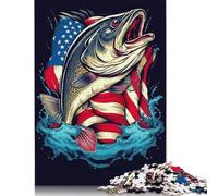 Bass Fishing Dad USA Flag Puzzle Rectangular Paper Board 100% Recycled Cardboard Jigsaw Puzzle for Adult Children's Day Gifts 1000pcs (75x50cm)