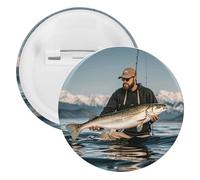 Bass Fishing Wave Badge Metal Round Pins, Lightweight Brooch for Backpack, Fashion Button Pins Badge for Shirts, Jackets, Shawl Coat, Unisex, 5PCS, Tinplate, metal round pins