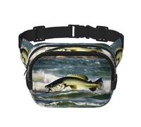 Bass Fishing Wave print Fanny Pack Purse with Adjustable Strap Square Double Layer Waist Bag Belt Unisex Everywhere