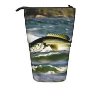 Bass Fishing Wave Print Standing Pencil Case Telescopic Pencil Bag Pop Up Pencil Pouch Pen Pouch Makeup Cosmetics Bag