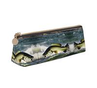 Bass Fishing Wave Print Versatile Usage Lightweight Pencil Case Pouch Zippered Pen Storage School Students