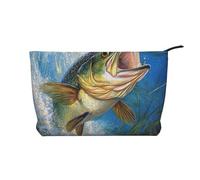 Bass Fishing Wave Prints Corduroy Makeup Bag for Women Girls, Spacious Travel Cosmetic Organiser for Make-up, Toiletries & Essentials
