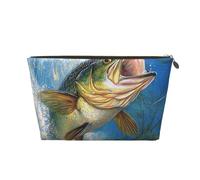Bass Fishing Wave Prints PVC Leather Travel Toiletry Bag with Gold Zippers, Waterproof Cosmetic Organiser for Makeup, Toiletries & Essentials