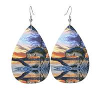 Bass Fishing Wave Women'S Drop-Shaped Leather Earrings Are Suitable For Parties, Holiday Parties And Gifts.
