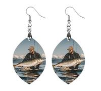 Bass Fishing Wave Wooden Earrings for Women, Vintage Elegant Wood Jewelry, Lightweight Earrings for Wedding, Party, Everyday Jewelry Gift, Apricot shaped, Wood, wood