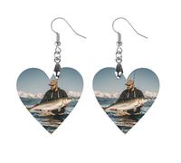 Bass Fishing Wave Wooden Earrings for Women, Vintage Elegant Wood Jewelry, Lightweight Earrings for Wedding, Party, Everyday Jewelry Gift, Star, Wood, wood