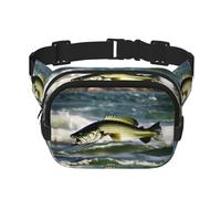 Bass Fishing Wave Zipper Fanny Pack, Crossbody Bags with Adjustable Strap for Jogging, Cycling